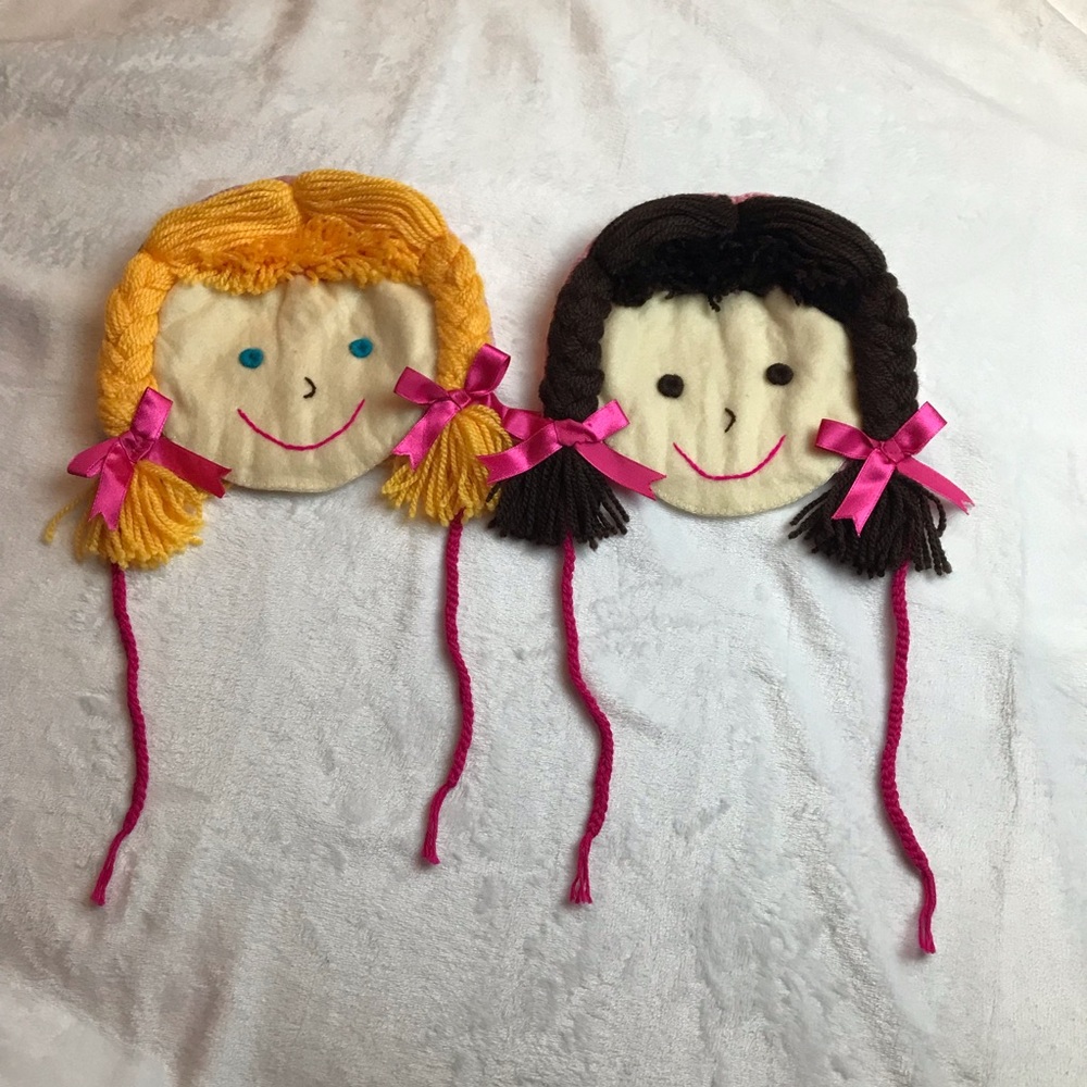 Children's Beanie Skull Cap Crochet Knitted Pink Blonde Brunette Hat Size 2T